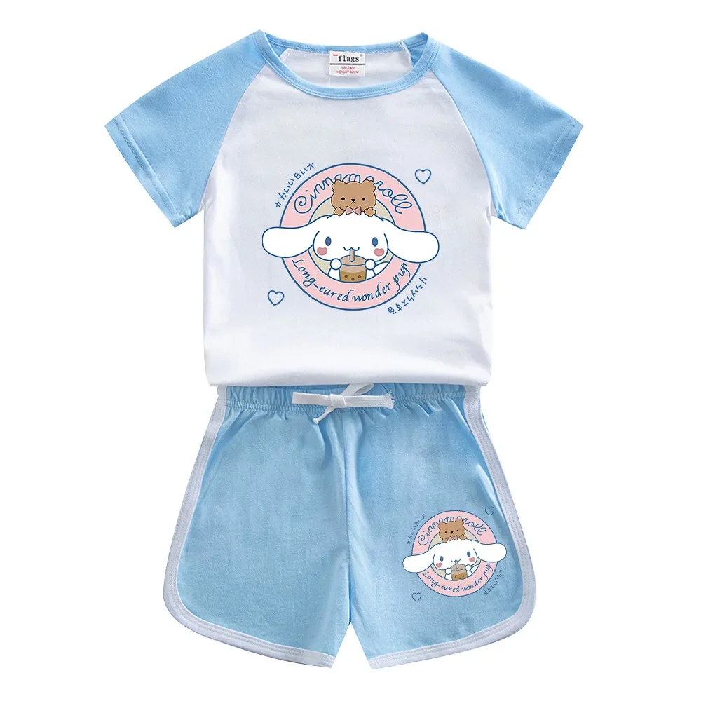 

Sanrio Anime Cinnamoroll Kids T-shirt Cartoon Printing Children Short-sleeved Set Summer Cute Casual Shorts Two-piece Set Gift