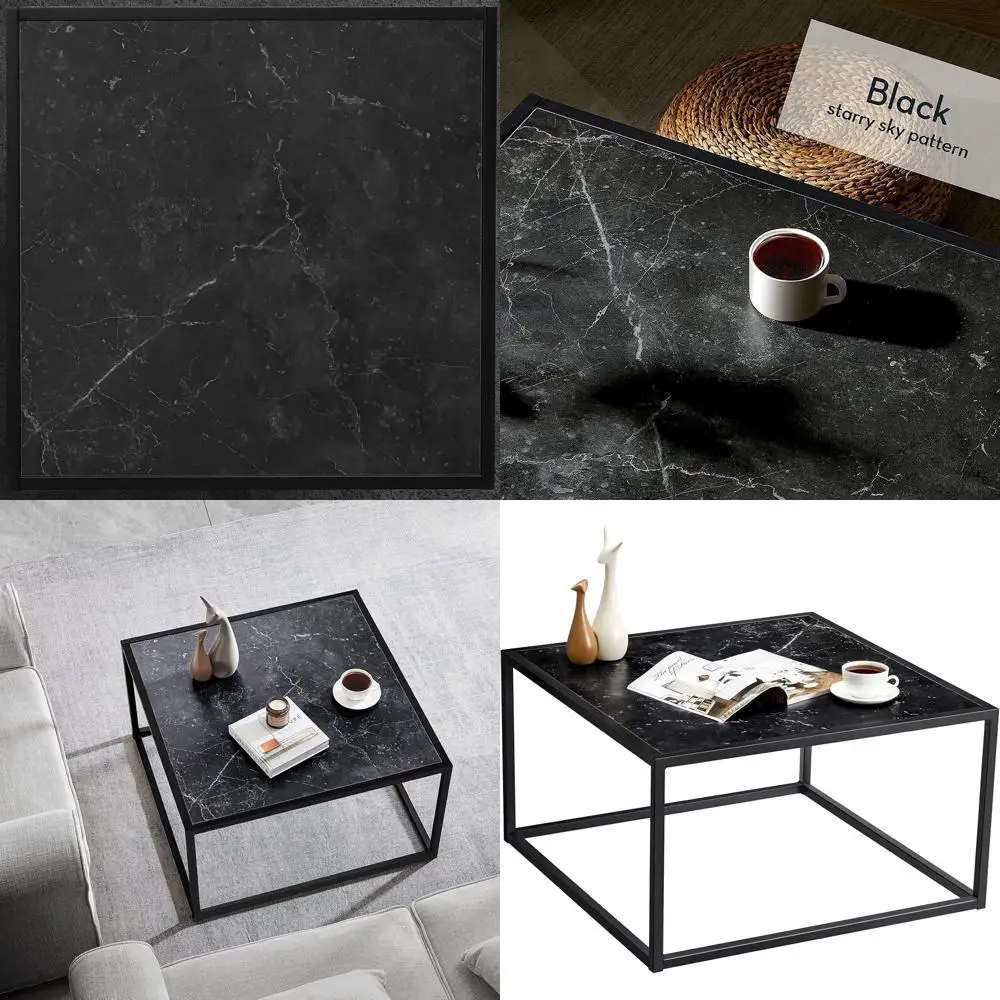 

Compact Black Marble-Look Coffee Table, Modern & Simple Design, 27.6 Square, for Living Room or Office, Easy Assembly