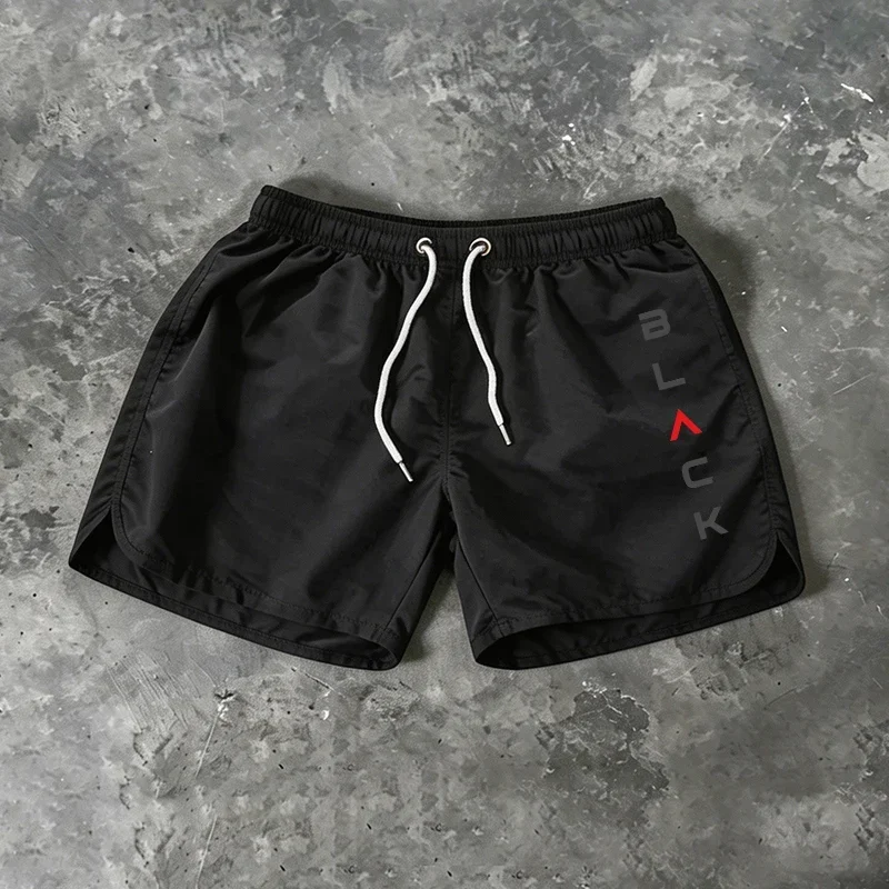 Black Letter Beach Shorts Summer Male Fashion Board Shorts Classic Men's Daily Sports Gym Fitness Boxing Running Cycling Shorts