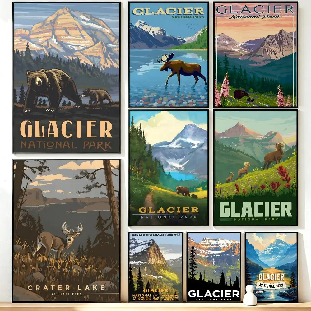 Modern Aesthetic Wall Art Poster art Glacier National Park Poster for Office Home Decor Interior Large Wall Picture Print