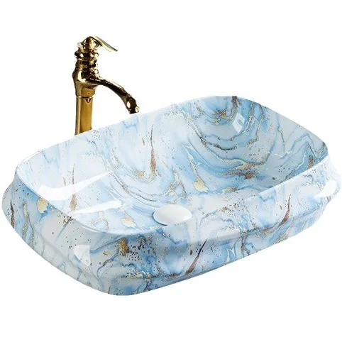 LMM ceramic upper basin Nordic color hotel art stroke electroplating ceramic integrated basin