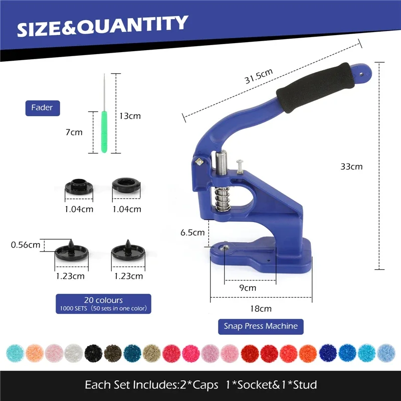 Imagem -02 - Diy Manual Snap Eyelet Press Craft Sewing Punch Installation Tool Costurar Pressionando Grommet Máquina com 1000 Botões de Pressão