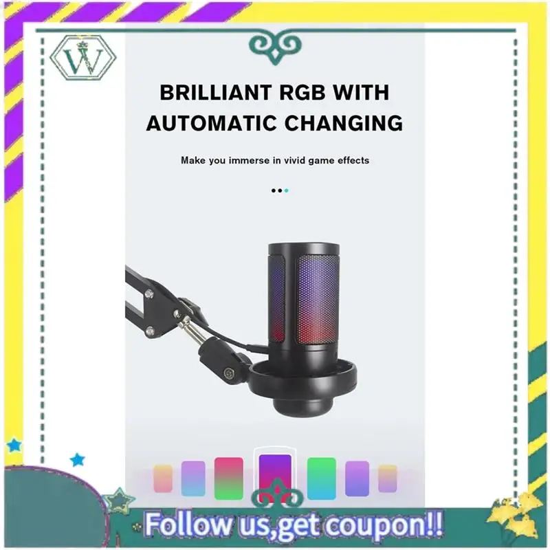 

NEW Gaming RGB Recording Microphone With Adjustable Arm Stand USB Desktops Condenser Mic For Podcasting Streaming Easy To Use