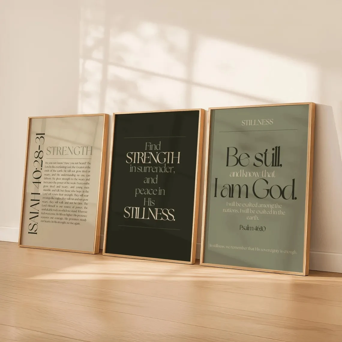 Modern Christian Faith Scripture Strength & Stillness Wall Art Print Canvas Painting Poster Picture For Living Room Home Decor