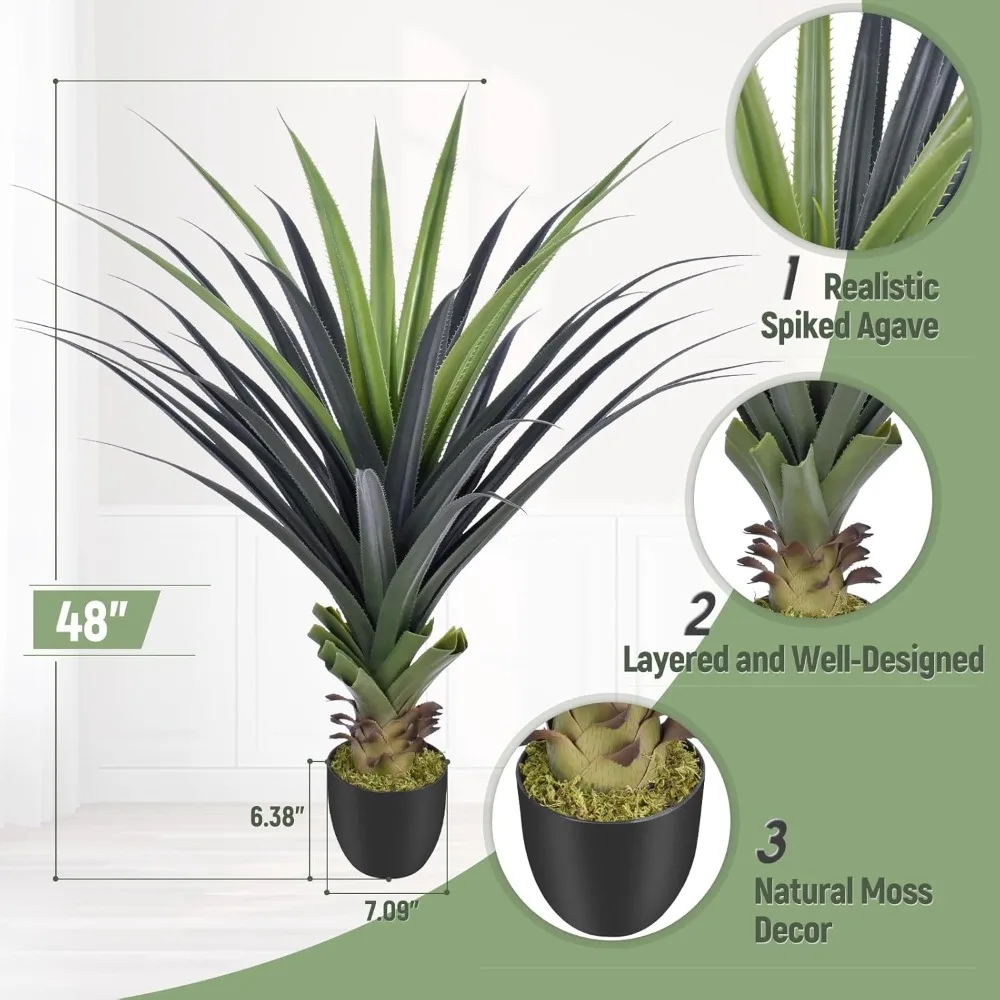 

4-foot Long Artificial Agave, 48 Inch Long Artificial Agave Plant, Realistic Indoor Floor Plant