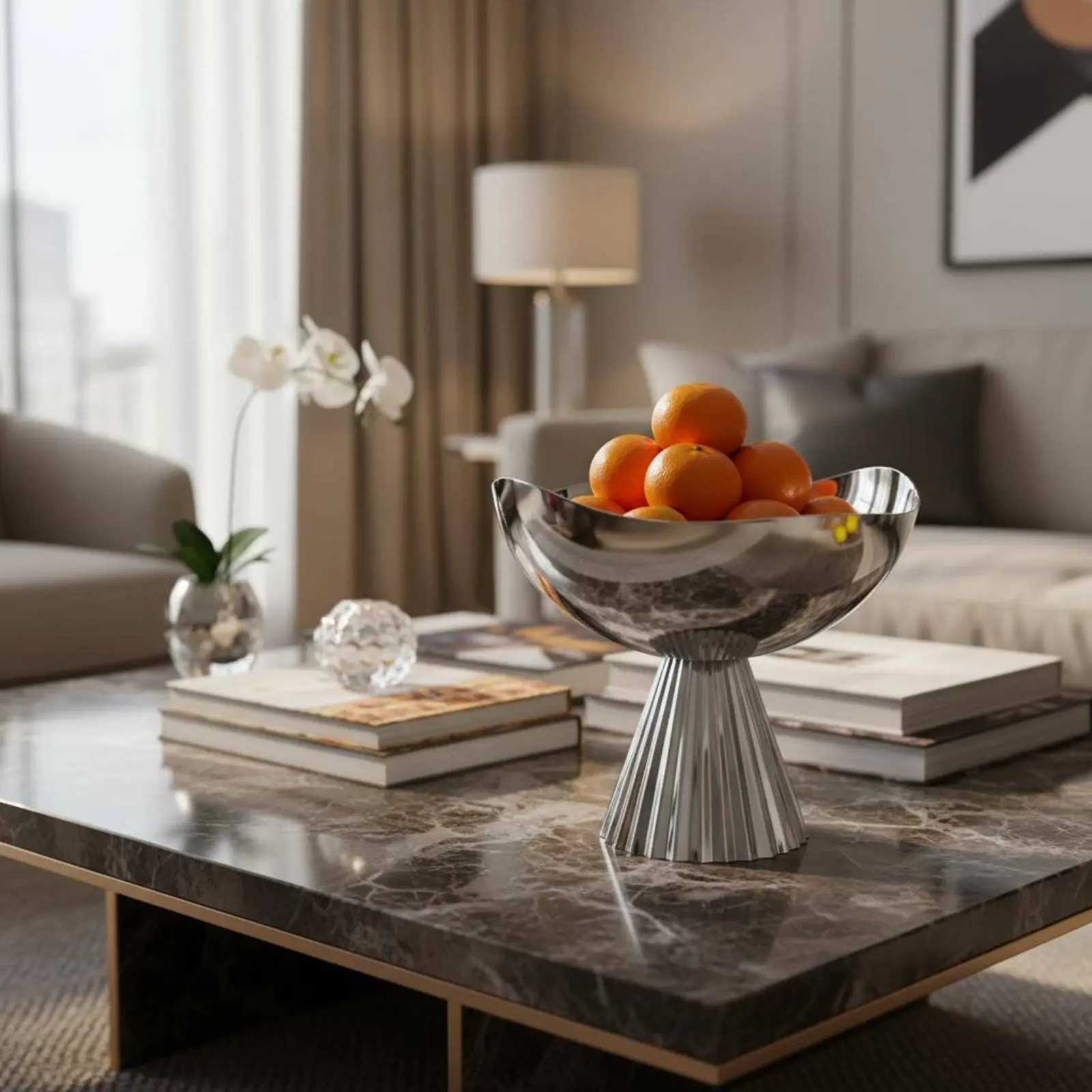 

Stainless Steel Fruit Bowl Luxury Design Metal Fruit Plate Decorative Pedestal Bowl Modern Minimalist Dessert Stand Mirror