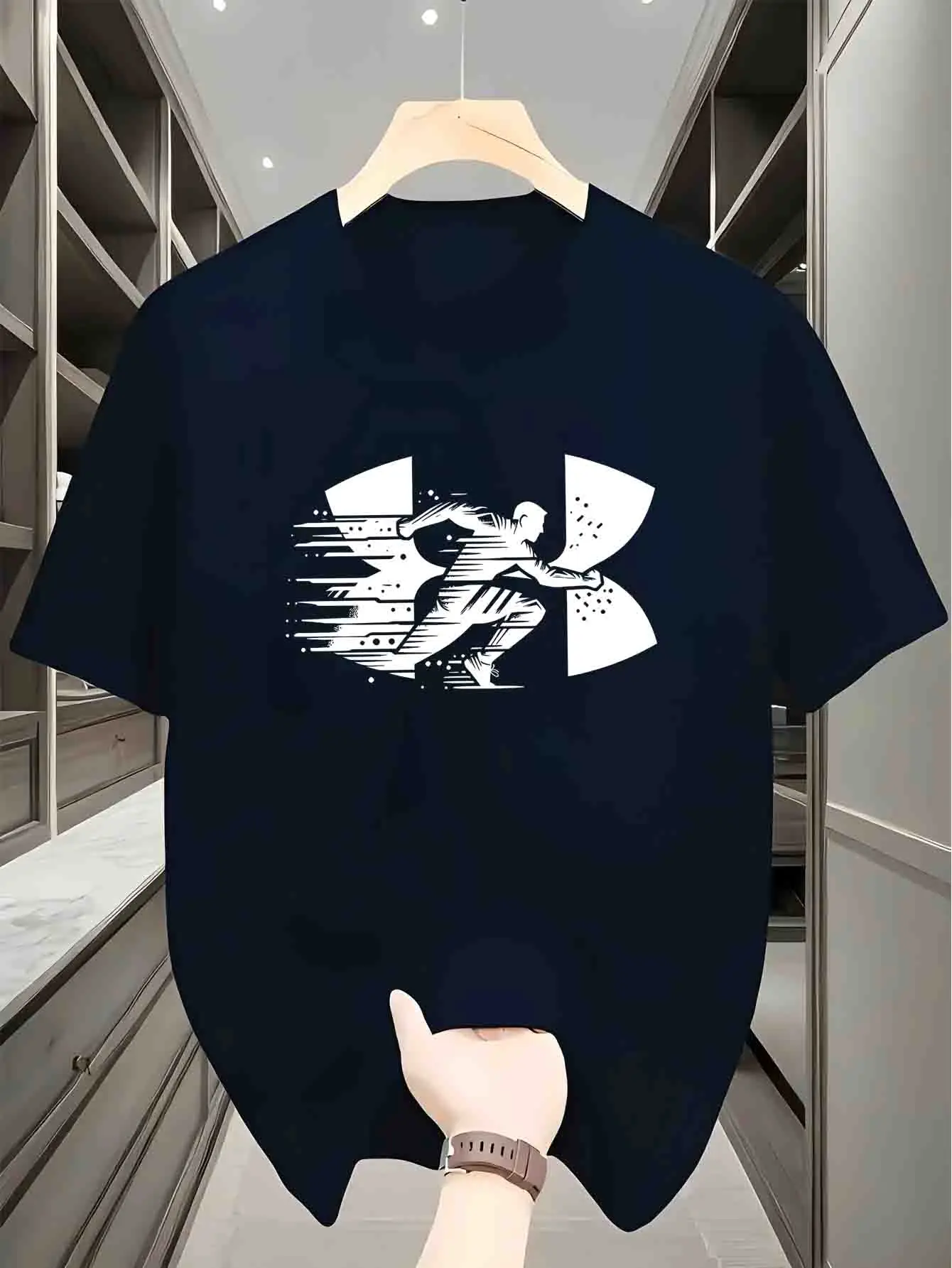 Men's summer casual comfortable breathable round neck T-shirt with letters and various shadow patterns outdoor fashion top
