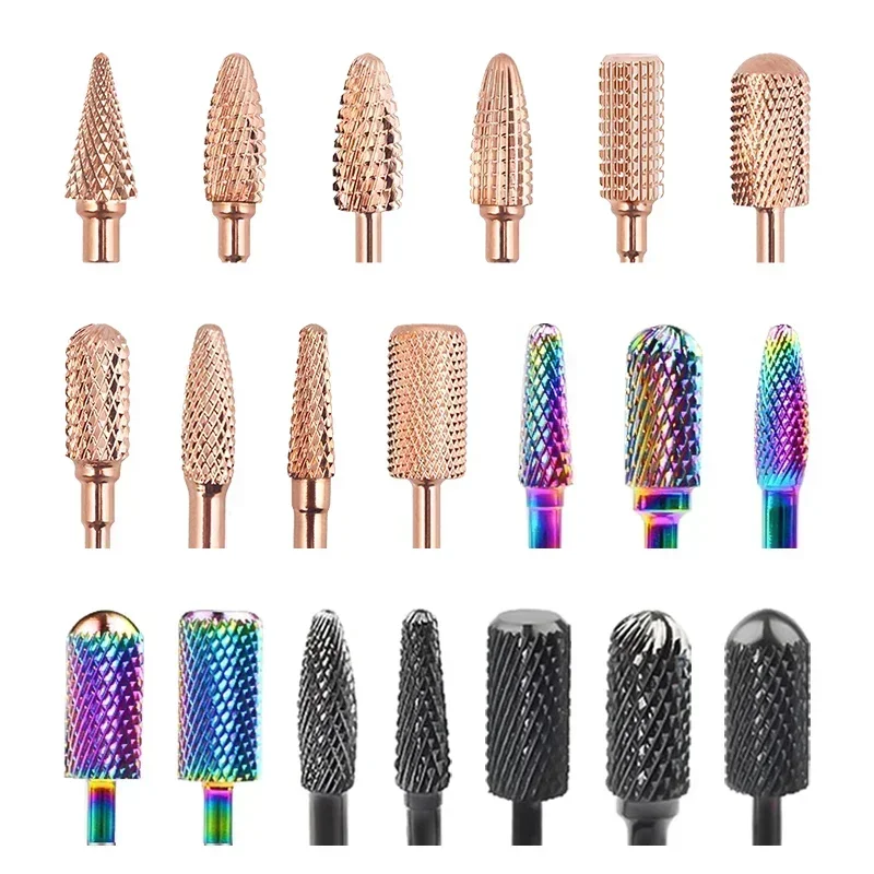 Rose Gloden Tungsten Milling Cutter Carbide Nail Drill Bits Electric Machine Manicure Left Right Hand Nails Files DIY Accessory