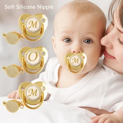 26 Alphabet Pacifier BPA Free Baby Silicone Pacifier with Gold Diamonds Pacifier with Pacifier Chain with Dust Cover Gift