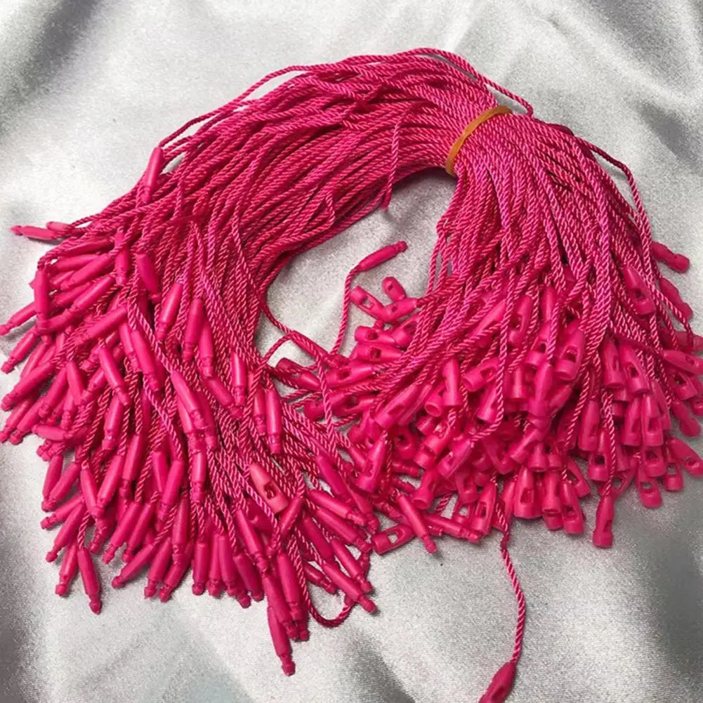 100 ชิ้น Hang Tag Strings สีขาวสีดํา Tag Fastener Hooks ผ้าฝ้าย Snap Lock Pin แท็กเสื้อผ้าเชือก DIY อุปกรณ์เย็บผ้า