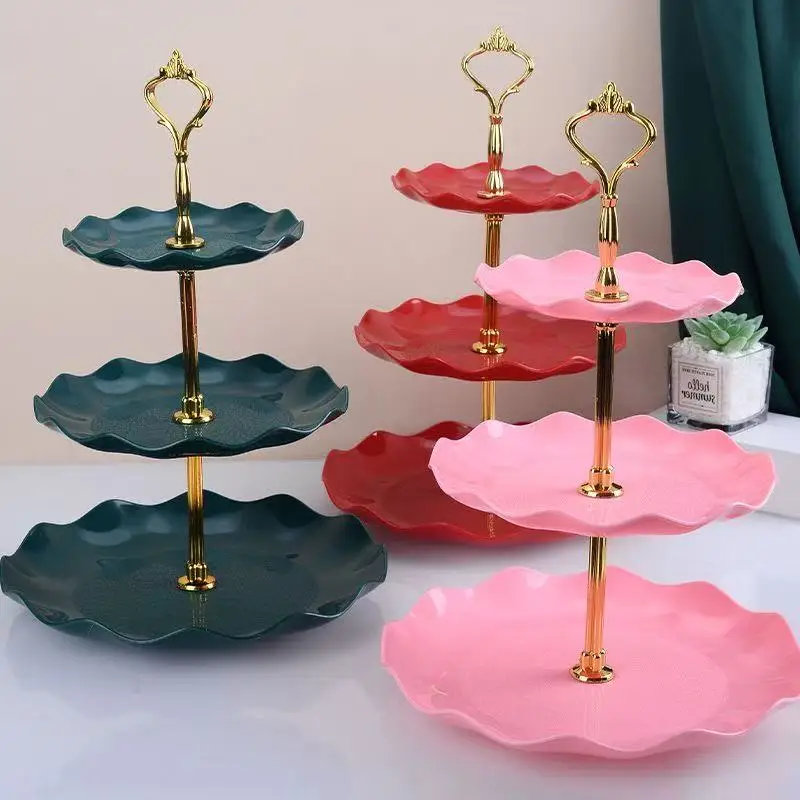 3 Layer Pink Cake Stand Dishes Cupcake Snacks Plates Plastic Candy Living Room Home Fruit Plate Creative Modern Fruit Basket New