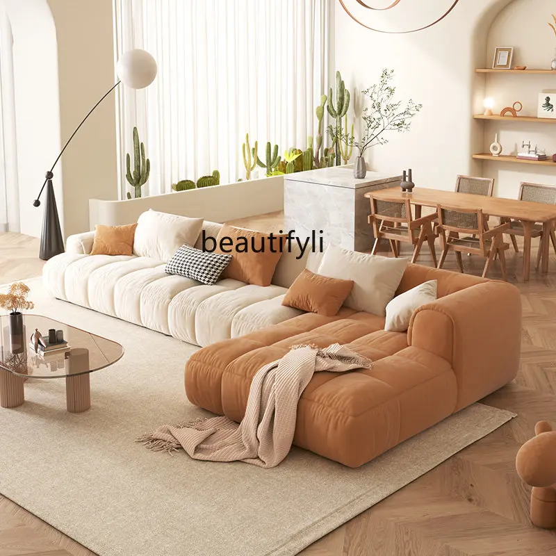 

Cream Style Technology Fabric Sofa Combination Modern Minimalist Living Room Light Luxury Corner Latex Sofa