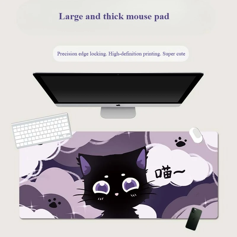 Mouse pad oversized purple kitten keyboard pad enlarged thickened lock edge large office desk pad