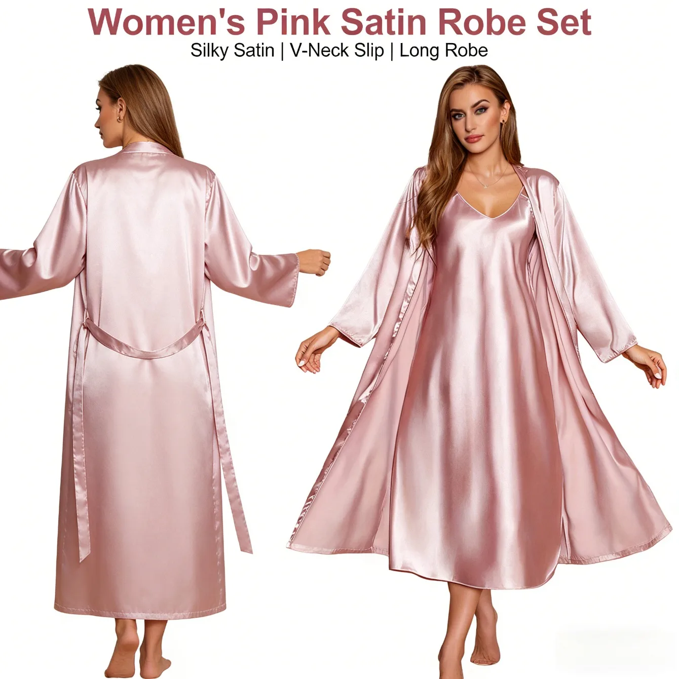 

Womens Homewear Set Loose Robe with CamisoleNightgown Bathrobe - Style Design Fashionable and Comfortable
