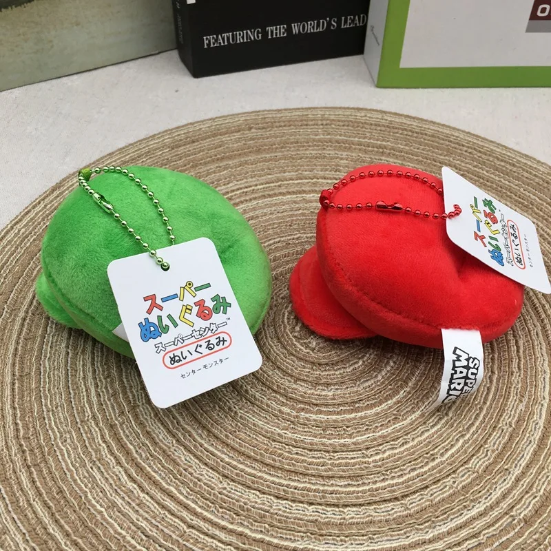 Anime Game Super Mario Luigi Red and Green Hat Pendant Keychain Children Toy Xmas Gifts Collectible Ornament Doll Small Pendant image 3