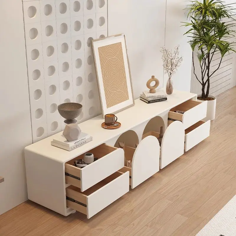 French cream wind TV cabinet simple modern minimalist small apartment coffee table floor living room TV cabinet