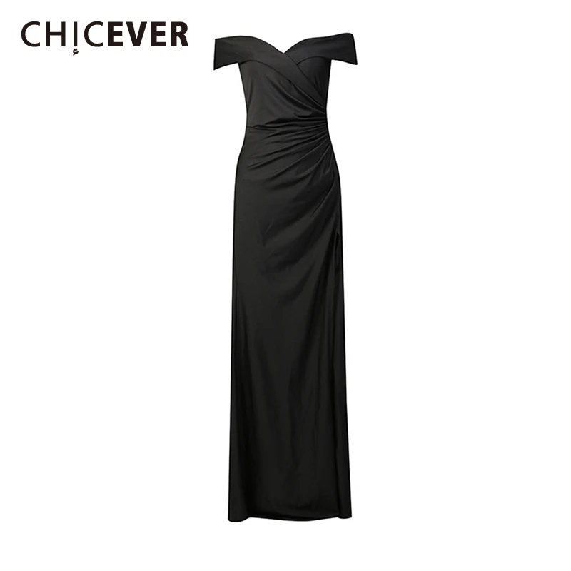 CHICEVER Solide Verstärktes Falten Intellektuelles Kleid Weibliche Slash Neck Ärmel Abnehmen Elegante Luxus frauen Kleider Mode Neue
