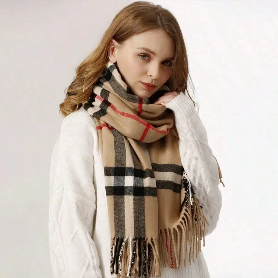 

1 PC Autumn And Winter Plaid Scarf For Women, High-End Versatile Warm Neck Warmer, Korean-Style Checkered Shawl