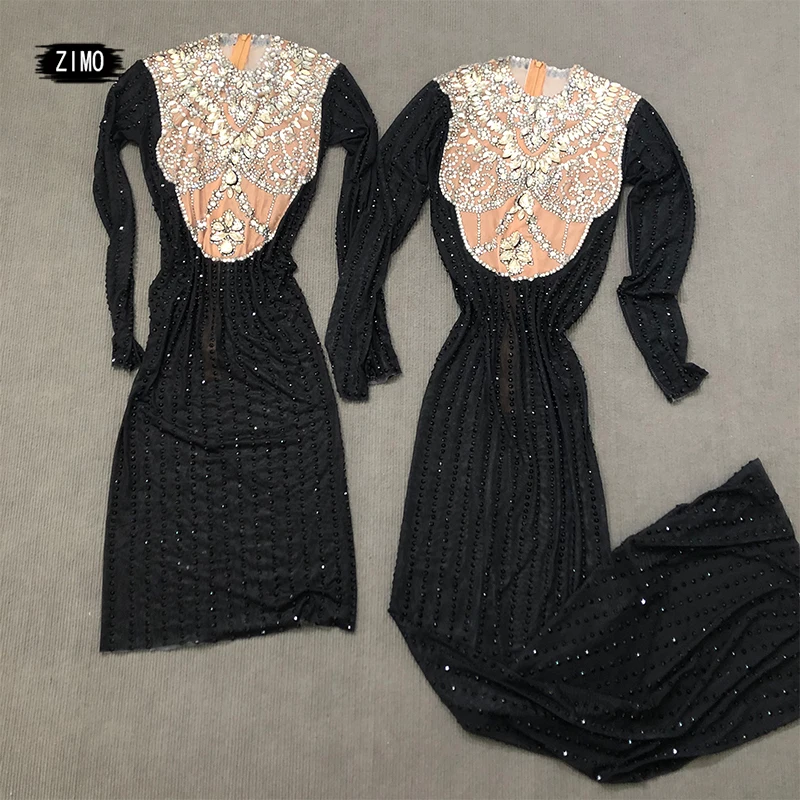 drag queen kostuums sprankelende strass lange mouwen jurk mesh doorzichtige zwarte feestdanser show verjaardag club vieren slijtage