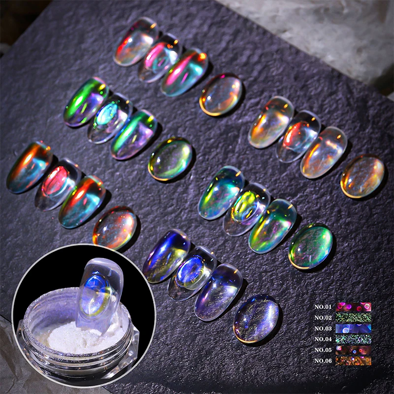 Aurora Spiegel Glitter Nail art Pulver Eis Chameleon Reiben Pigment Staub Sparkly Charme Nägel Design Zubehör DIY Dekorationen – Detail 1