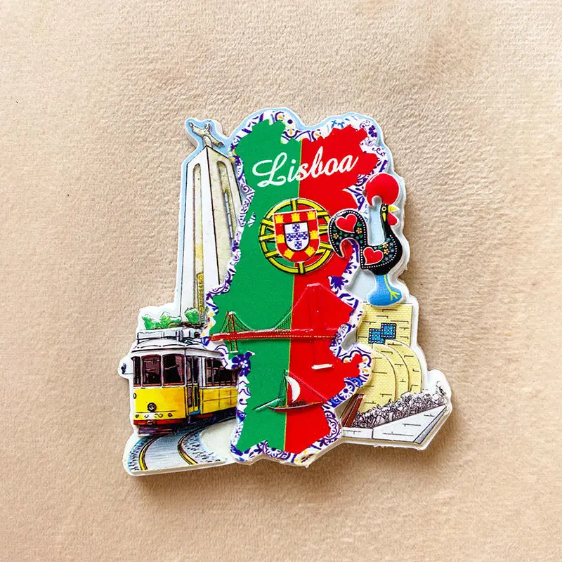 

Lisbon Refrigerator Magnet Portugal Map Architecture Landmark Attractions Tourist Souvenirs Three-dimensional Magnetic Sticker