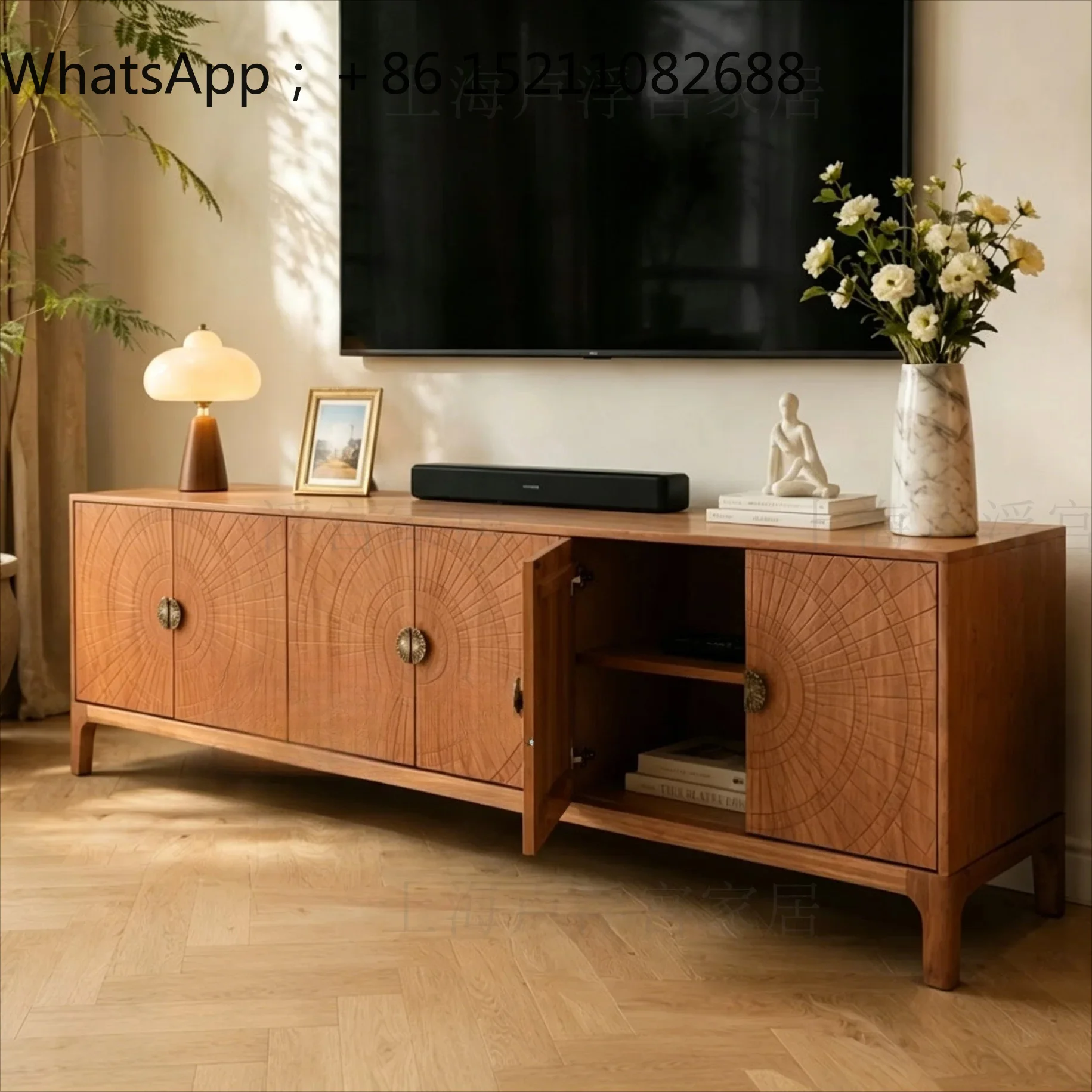 SCYmedieval solid wood small apartment coffee table TV cabinet combination living room audio-visual cabinet storage side cabinet