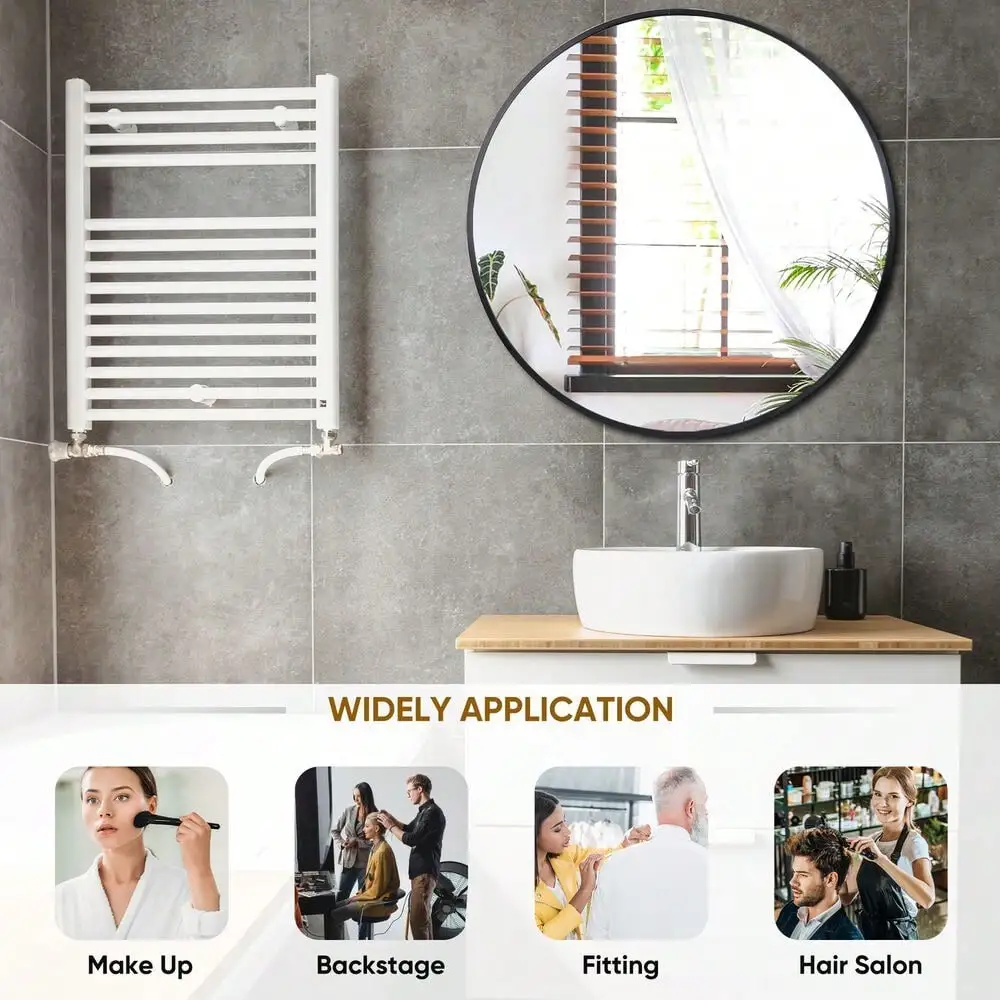 

30" Round Bathroom Mirror Wall Mounted Make Up Vanity Mirror W/Metal Frame Black