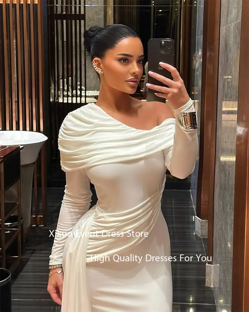 Xikuo Geraffte, figurbetonte, formelle Brautkleider, Meerjungfrau, drapiert, Schlitz, Brautkleider, asymmetrischer Ausschnitt, Vestido De Novia, individuell gestaltet