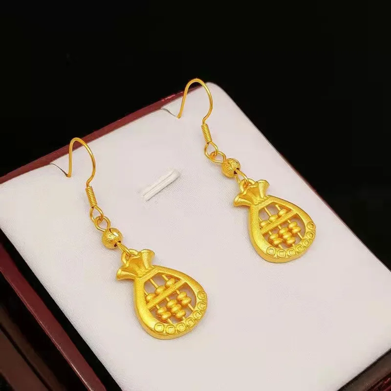 Pendientes de oro de alta calidad para mujer, aretes de Ábaco de 24K, gancho para la oreja, doble felicidad, AU750, joyería de calidad de lujo, 999