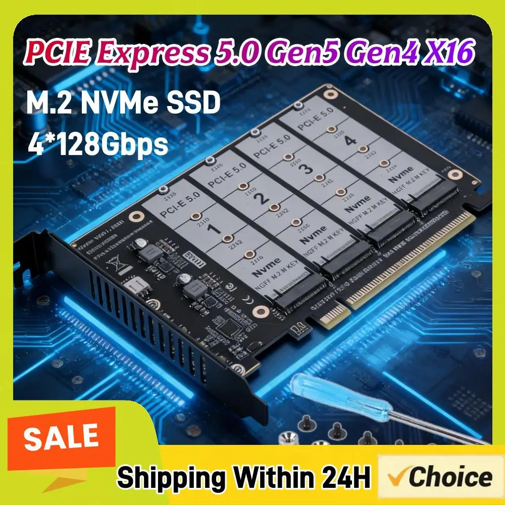 

Карта расширения PCIe Express 5.0 Gen5 Gen4 X16 с разъемами 4x128 Гбит/с для RAID-систем и поддержкой 4x NVMe M.2 NGFF SSD