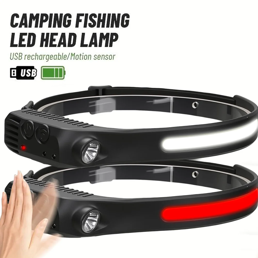 Rechargeable COB LED Induction Headlamp with Built-in Battery 10Mode Sensor Head Flashlight Outdoor Camping Fishing Head Lantern