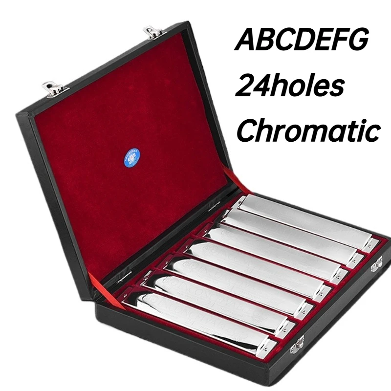 Chromatic Harmonica ABCDEFG Key Harmonicas Set Professional Performed 24 Hole Harmonica Adult Children Band Playing Harmonicas