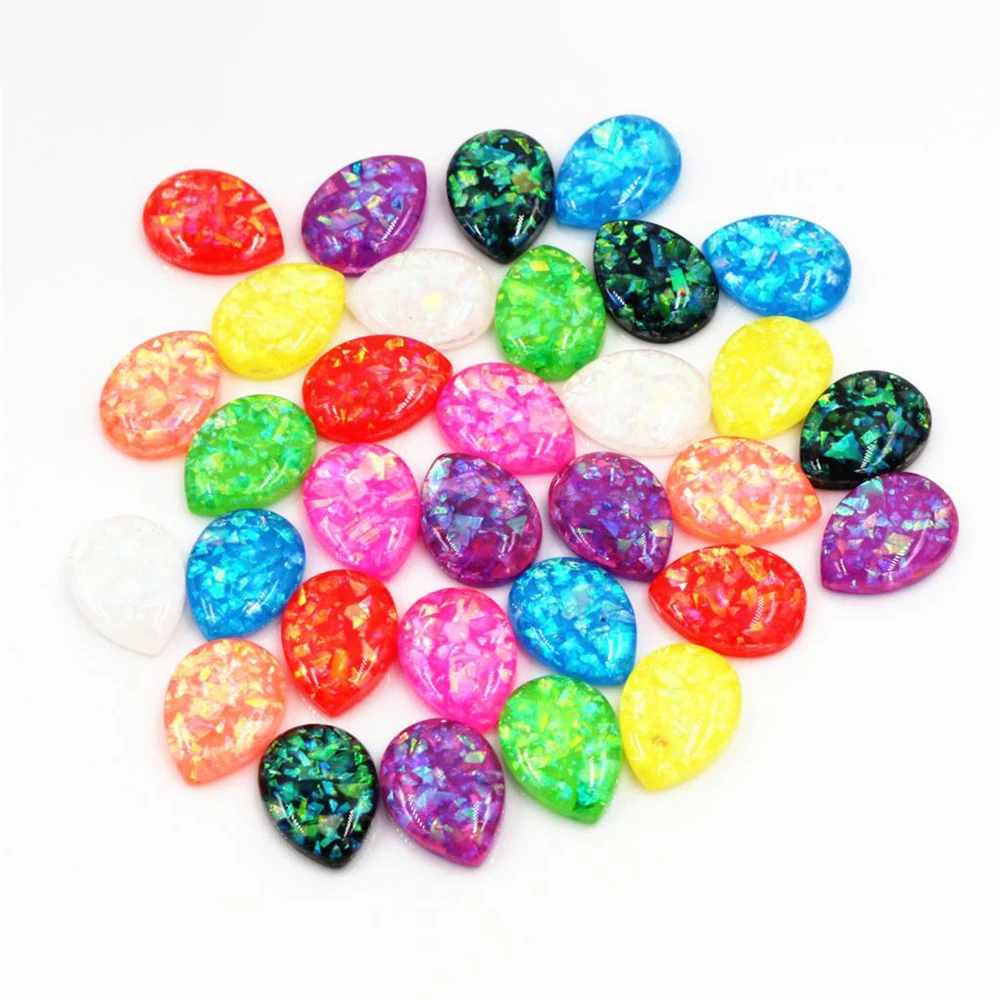 10x14mm 13x18mm Drop Size  40pcs/Lot New Fashion Drop Style Mix Color Built-in metal foil Flat back Resin Cabochons Cameo