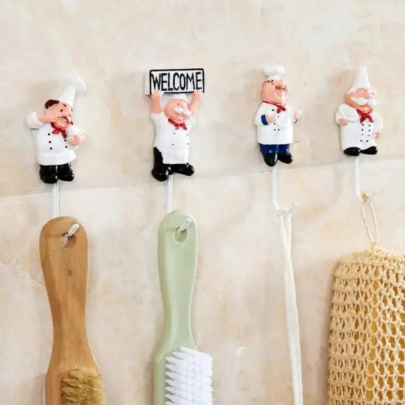 New 1PC Creative Cartoon Chef Shape Stainless Steel Hooks Wall Door Clothes Coat Hat Hanger Cute Kitchen Rustproof Towel Hooks