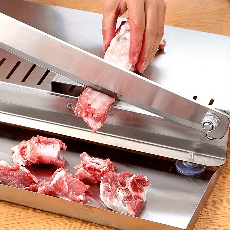 Stainless Steel Manual Meat Slicer - No Power Needed, Easy-Clean Rectangular Blade for Frozen Beef, Vegetables & Bones