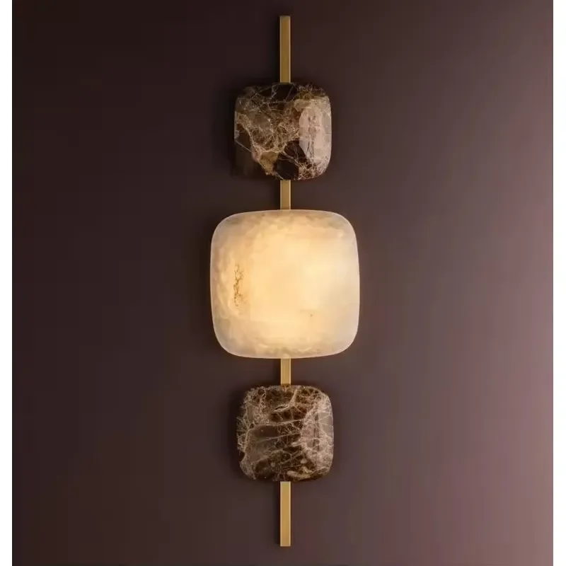 Italian Minimalist Natural Alabaster Gold Shade Brass LED Wall Sconce Modern Wall Light Living Room Bedroom Hotel Corridor