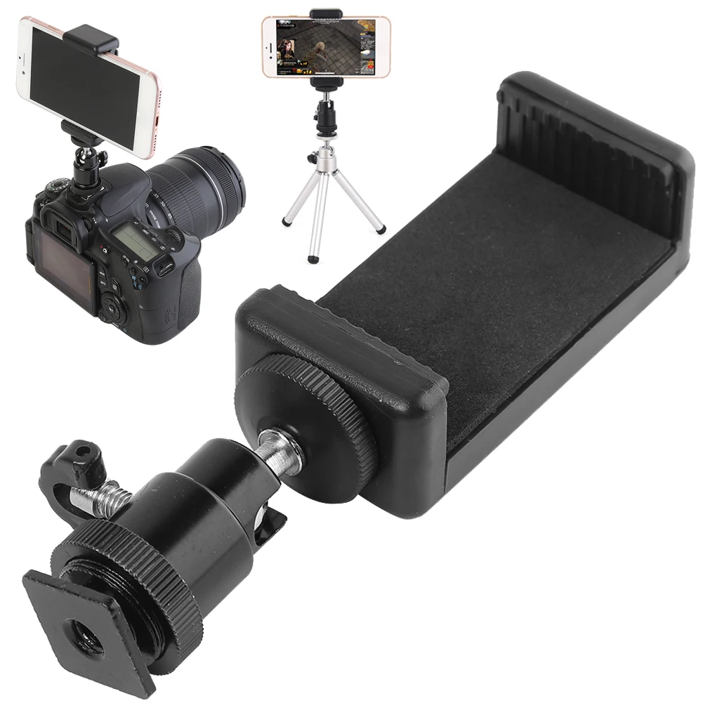 Camera Moblie Phone Clip Bracket Holder Mount 1/4 Screw Hot Shoe Phone Clip Tripod Monopod Stand for Camera Tripod Video Mount