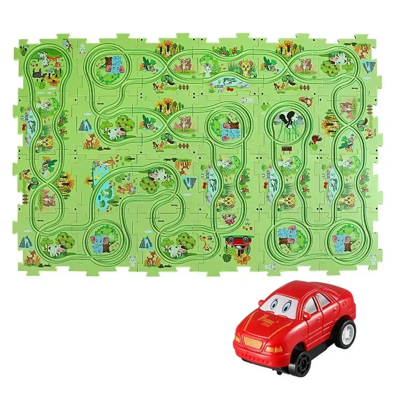 Kinderen Puzzel Elektrische Spoorweg Speeder DIY Assemblage Elektrische Auto Automatische Spoor Stad Scène Bouw Onderwijs Speelgoed Cadeau