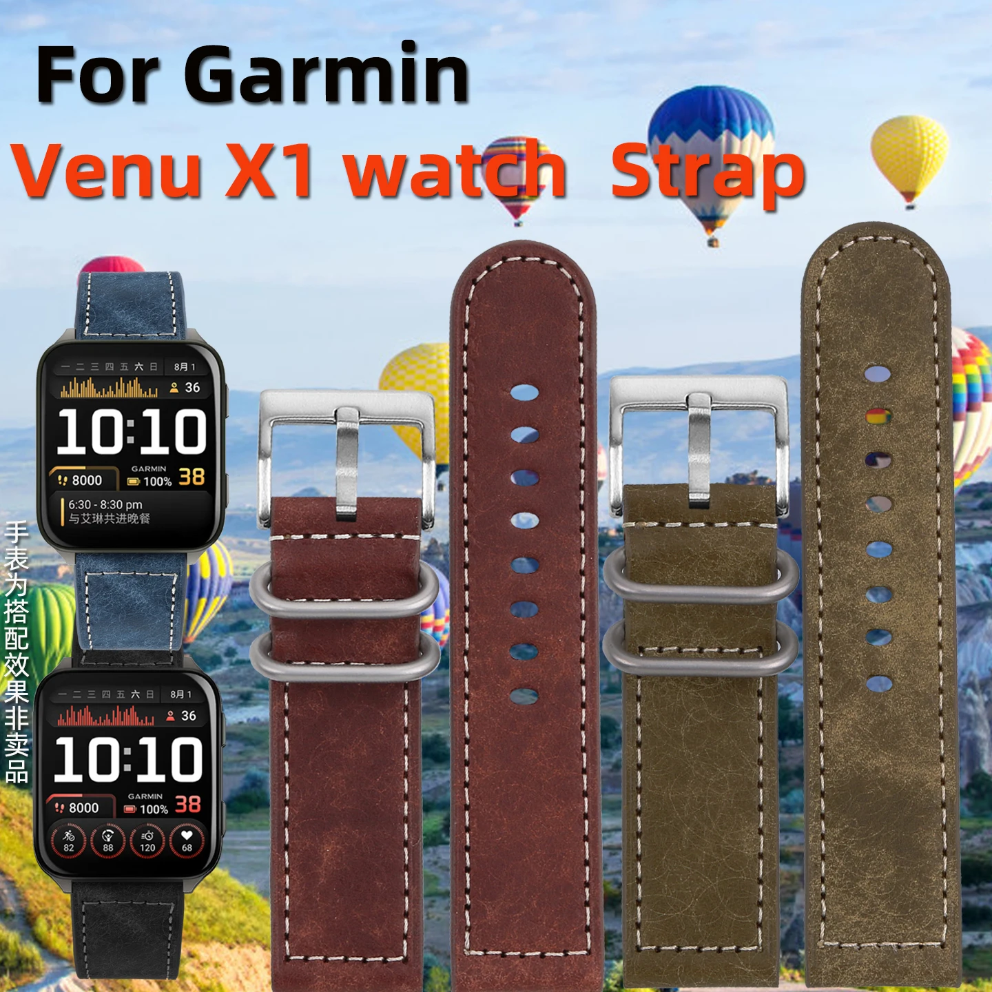 for Garmin Venu X1 casual sports watch  24mm male and female interchangeable quick release wristband, retro style cowhide strap
