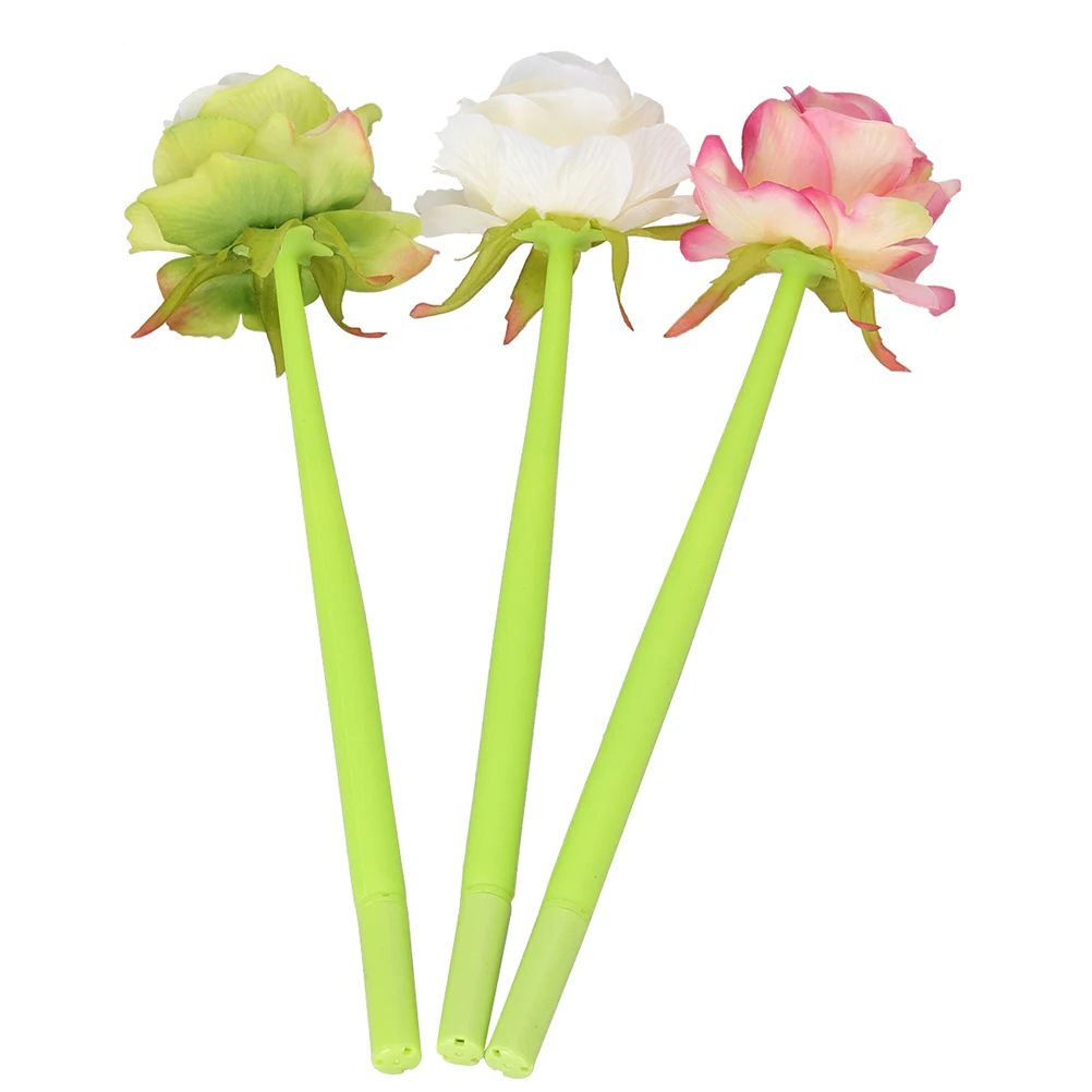 

4 PCS Soft Rubber Neutral Pen Gel Ink Pens Rose Roses Flowers with Design Cute Kawaii Aesthetic