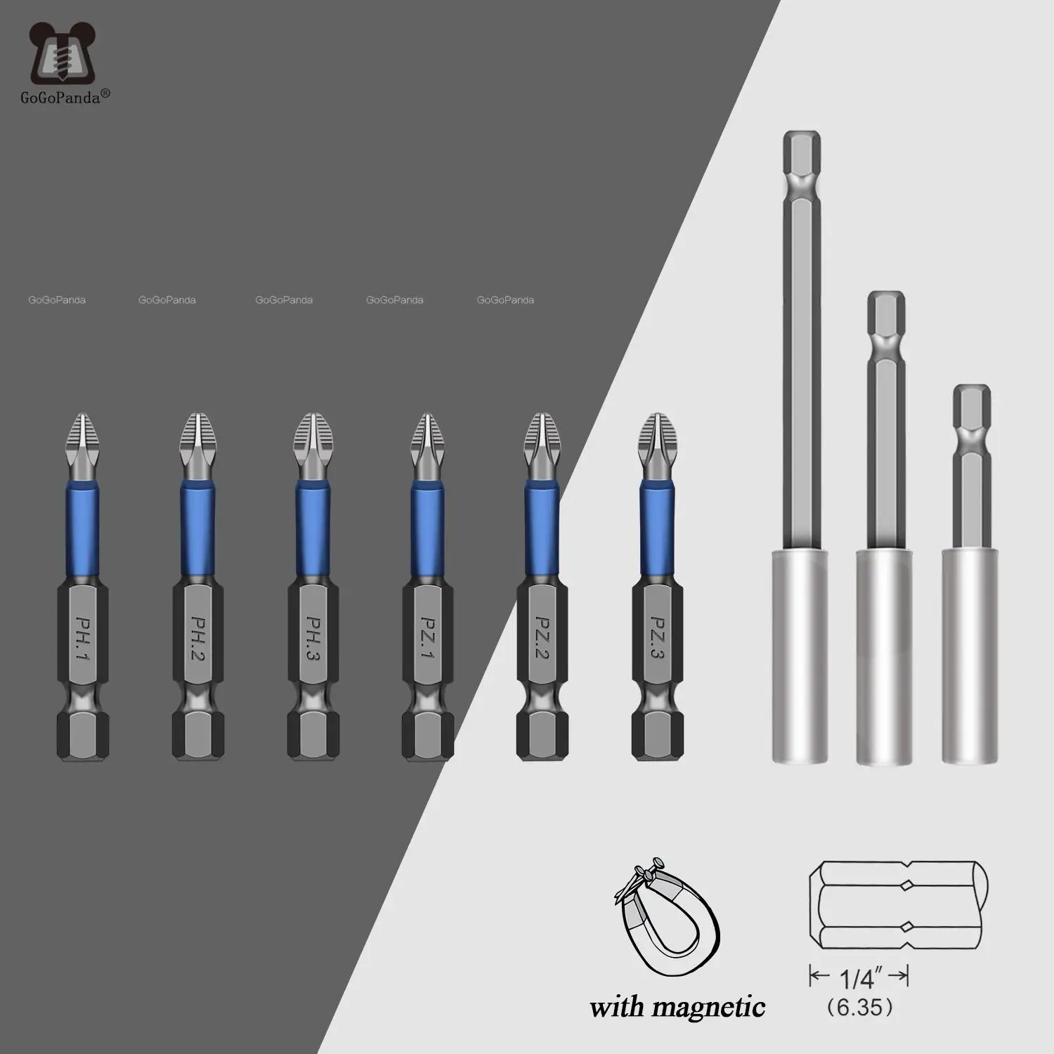 10Pcs/Lot 50mm GCr15 Pozidrive Bits Hex Shanked Anti Slip Screwdriver Bits Magnetic Single Head PZ1 / PZ2 / PZ3 PH 1 2 3