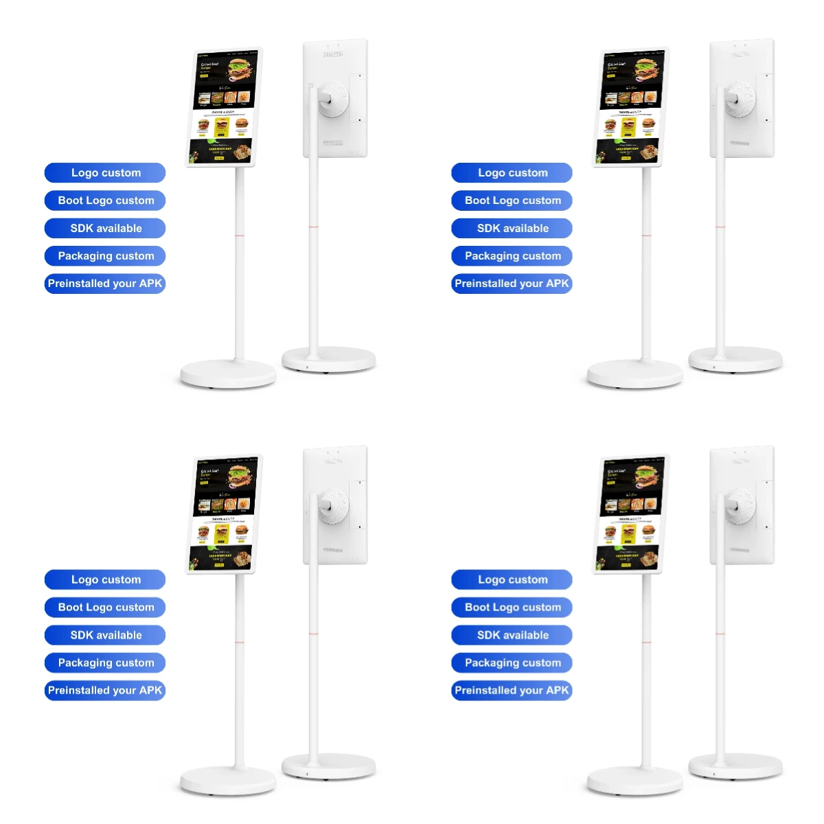 24-Inch Portable Android 13 Smart Screen with WIFI 8+128GB RK3588S2 Rotating Feature Digital Signage Display for Restaurant Menu