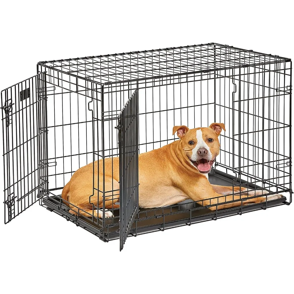 

Intermediate Dog Crate with Double Doors, Leak-Proof Pan, and Easy Folding Design for Medium to Large Breeds