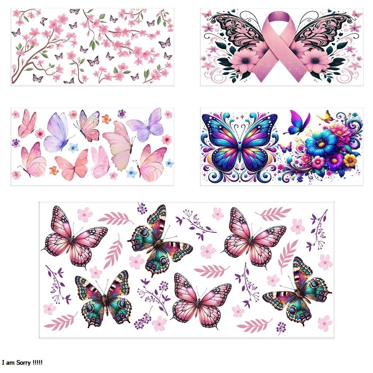 

Butterfly series Easy peel waterproof DIY Decals 3D transfers uvdtf crystal stickers 16oz uv dtf cup wraps for Glasses