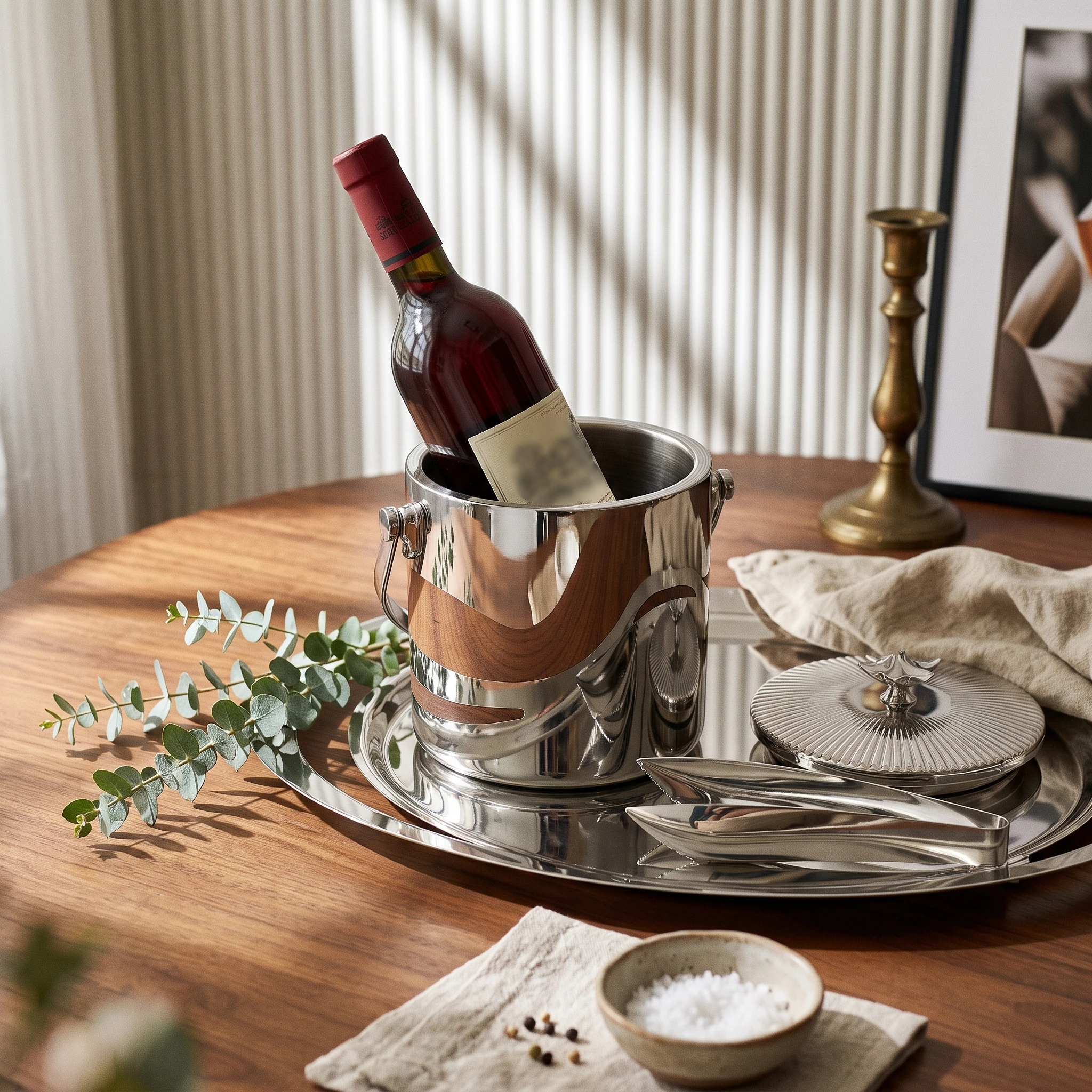 Ice Container with Lid Polished Stainless Steel Ice Container Wine Chiller Heavy-Duty Barware Non-Sweat for Hosts, Home Bar