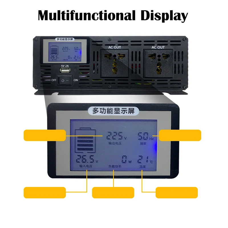 Imagem -05 - Inversor Multifuncional do Carro do Painel Lcd Inversor de Onda Senoidal Pura 3500w 4000w 5000w 12 24 48 60 72v à C.a. 110v 220v 240v