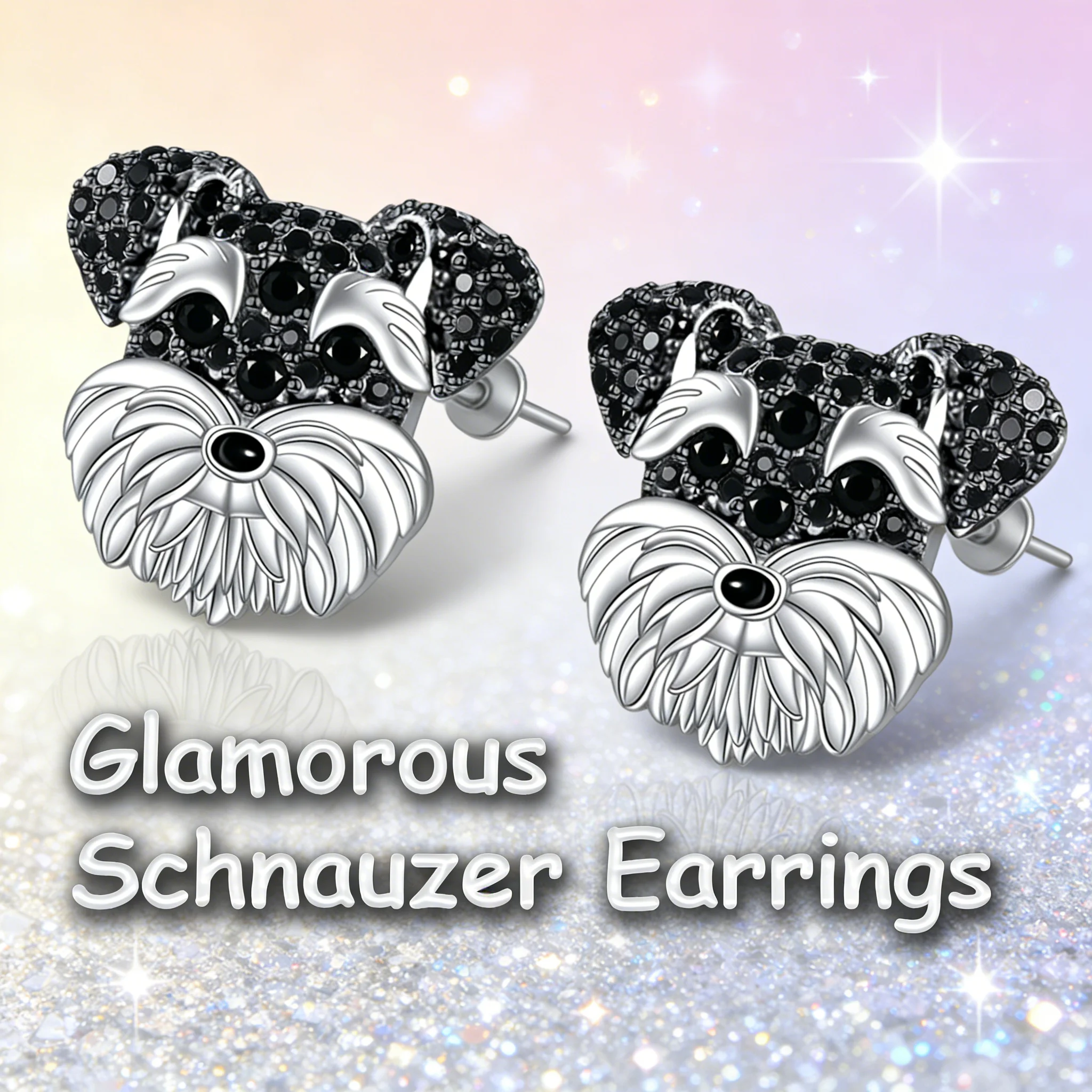 Aretes de Schnauzer Adorables en Tono Plateado con Detalles Negros, Joyería de Aleación de Zinc con Diseño de Mascota para Mujeres, Regalo para Amantes de los Perros