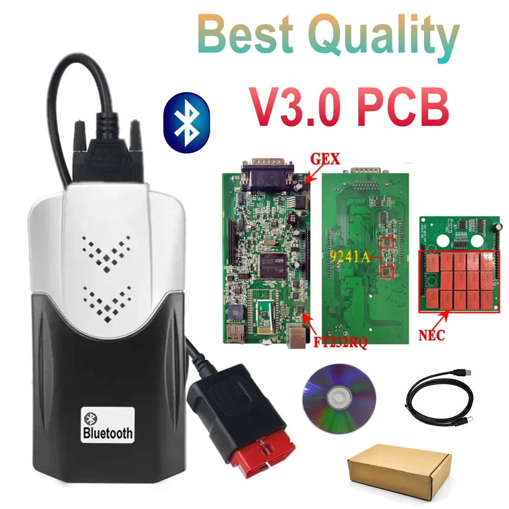 New Vci with Best V3.0 PCB Tnesf Delphis Orpdc VD DS150E CDP VD TCS CDP USB Bluetooth OBD OBD2 Scanner Car Diagnostic Tool