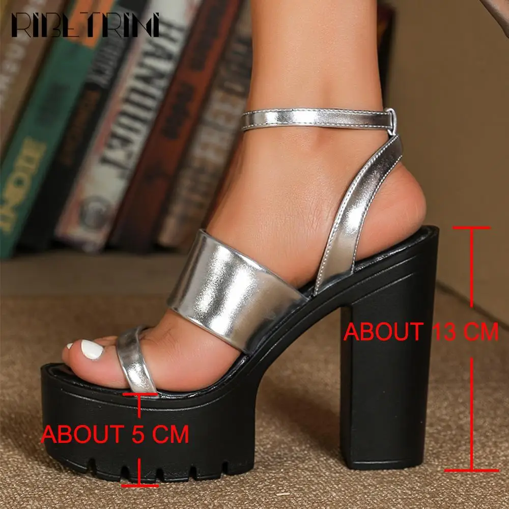 Metallic Sliver Women Platform Sandals High Heel Buckle Summer Elegant Luxury Designer Trendy Dress Shoes New Fashion Casual