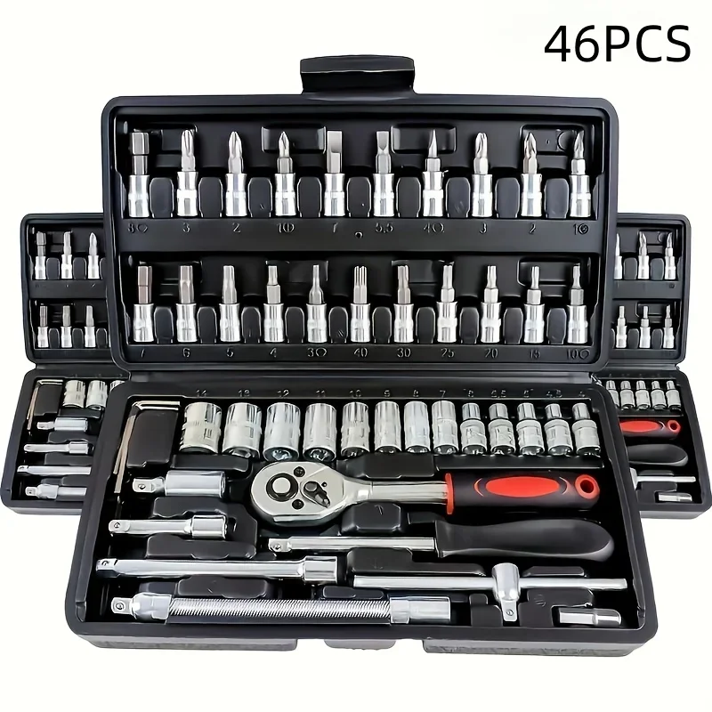 46PCS Wrench Tool Set Auto Repair 1/4-Inch Drive Socket Ratchet Wrench Set Hardware Tools Socket Set Amagi